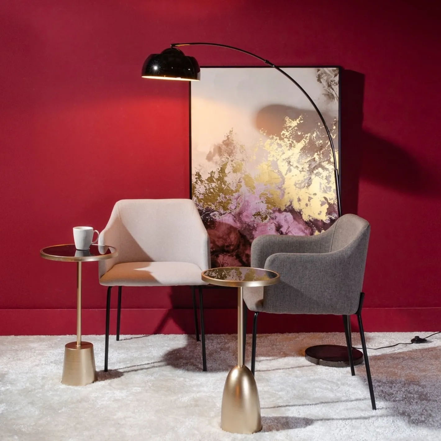 Set de 2 sillas de comedor con reposabrazos de metal gris Caleb 52x53x77cm^Casa Viva New