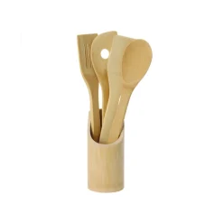 Set de 4 utensilios con portautensilios de bambú^Casa Viva Best