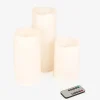 Set de 3 velas LED marfil con mando 15-20-25 cm^Casa Viva Online