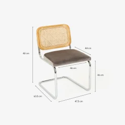 Silla de comedor de madera de olmo y ratán gris Leonor 47,5x63,5x82cm Clau&Chloe^Casa Viva Best