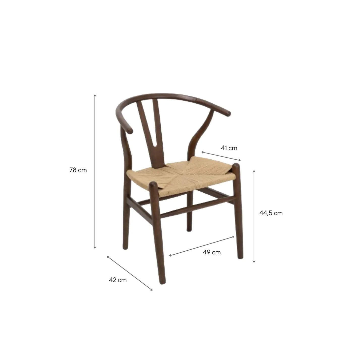 Silla de comedor de madera de olmo marrón oscuro Irma 49x42x78cm Clau&Chloe^Casa Viva Online