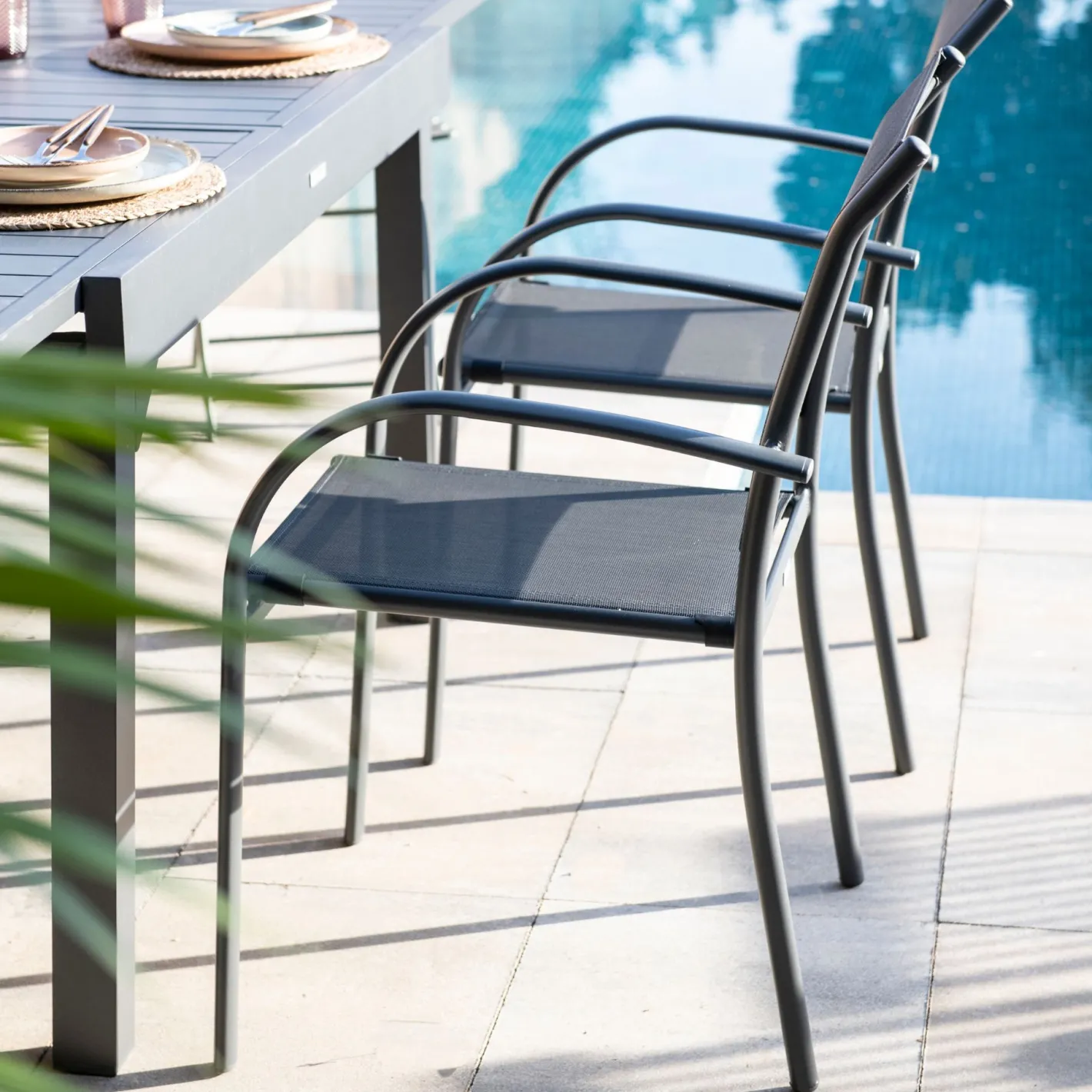 Silla de jardín de aluminio y textilene gris Tabarca 56x62x88cm^Casa Viva Best