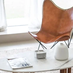 Silla mariposa de cuero marrón July 75x87x86cm^Casa Viva Discount