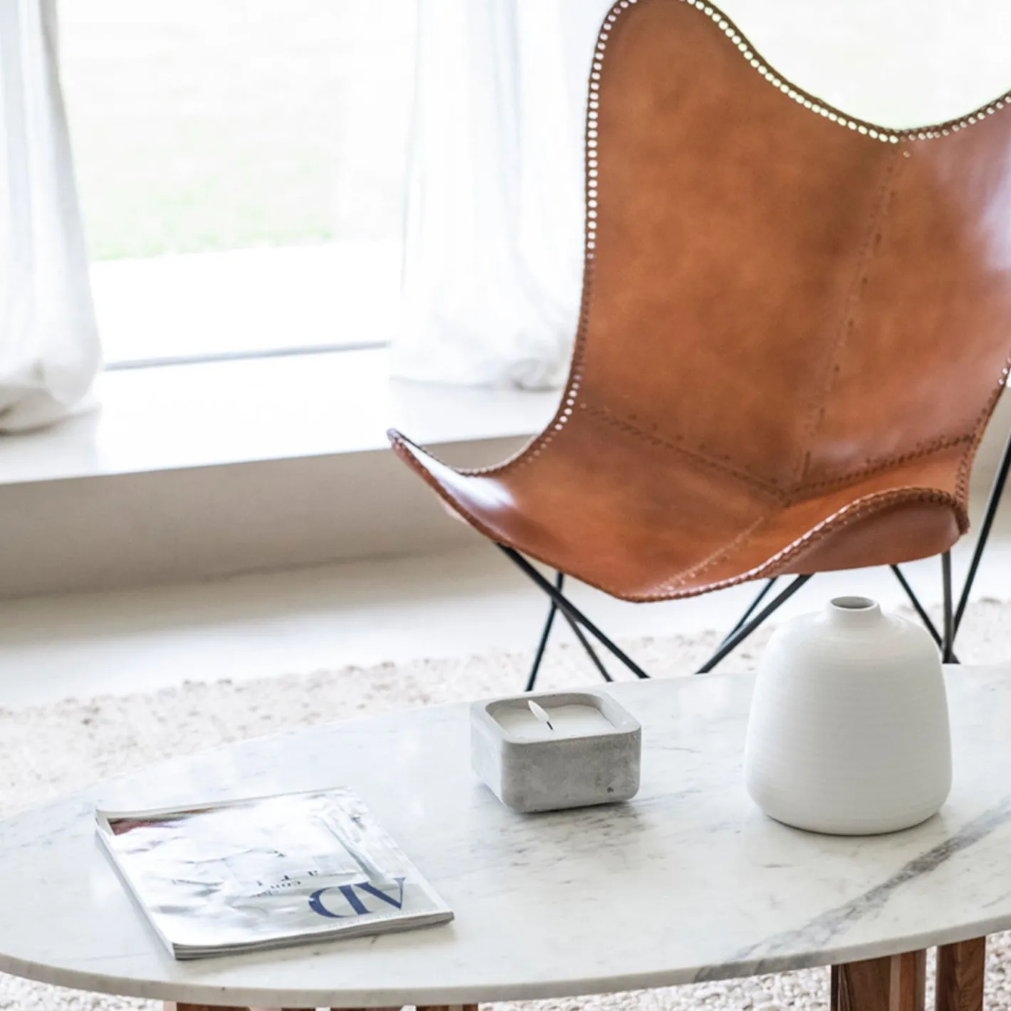 Silla mariposa de cuero marrón July 75x87x86cm^Casa Viva Discount