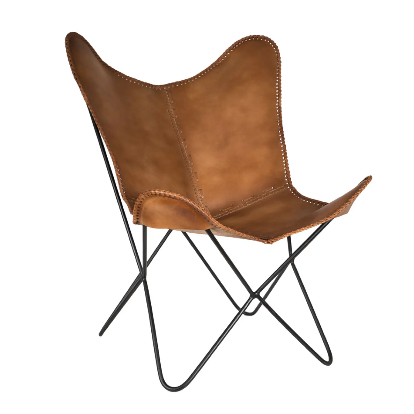 Silla mariposa de cuero marrón July 75x87x86cm^Casa Viva Discount
