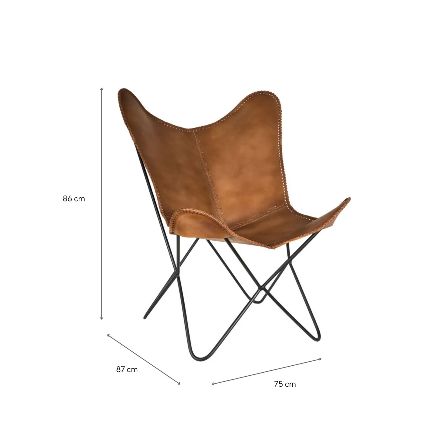 Silla mariposa de cuero marrón July 75x87x86cm^Casa Viva Discount