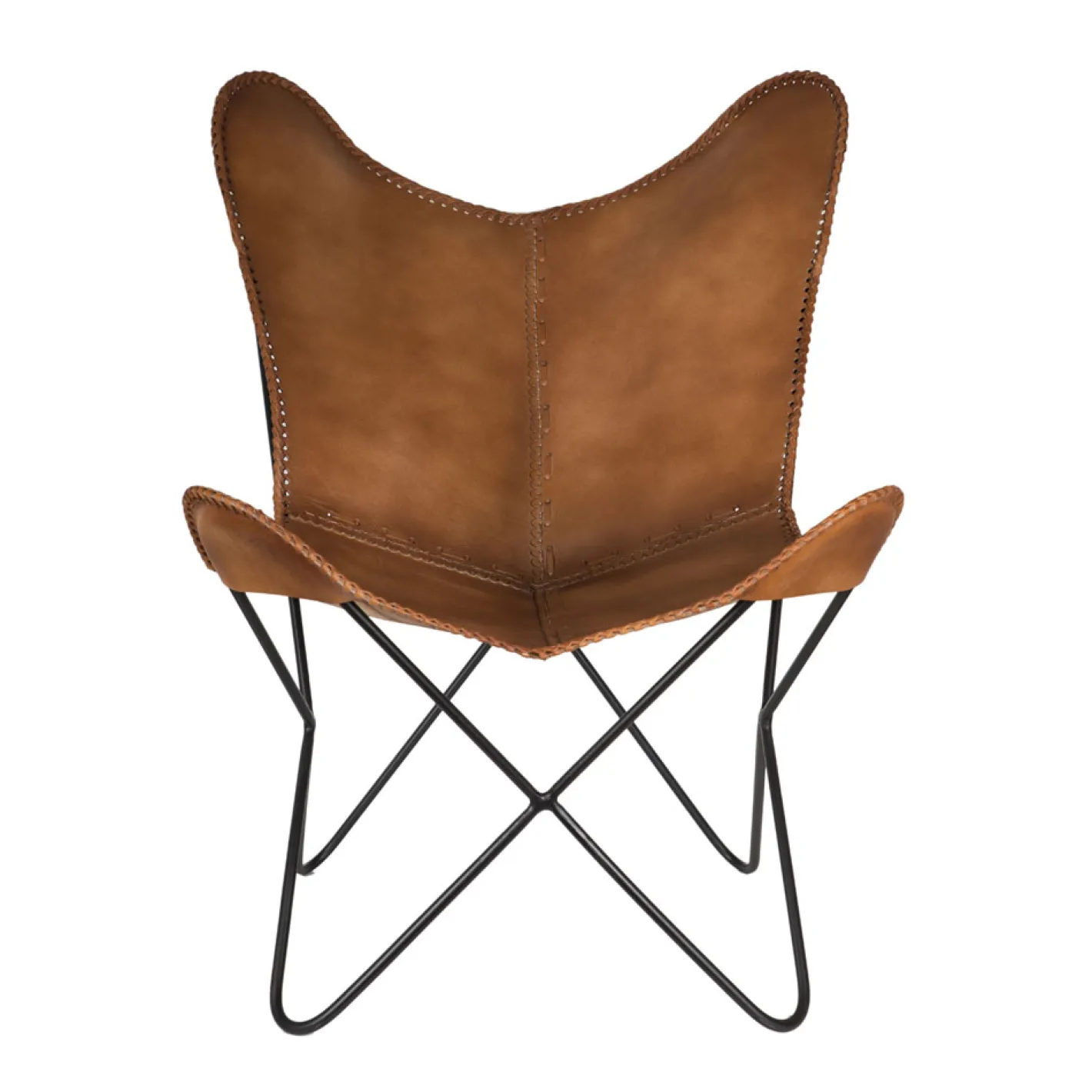Silla mariposa de cuero marrón July 75x87x86cm^Casa Viva Discount