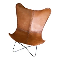 Silla mariposa de cuero marrón July 75x87x86cm^Casa Viva Discount