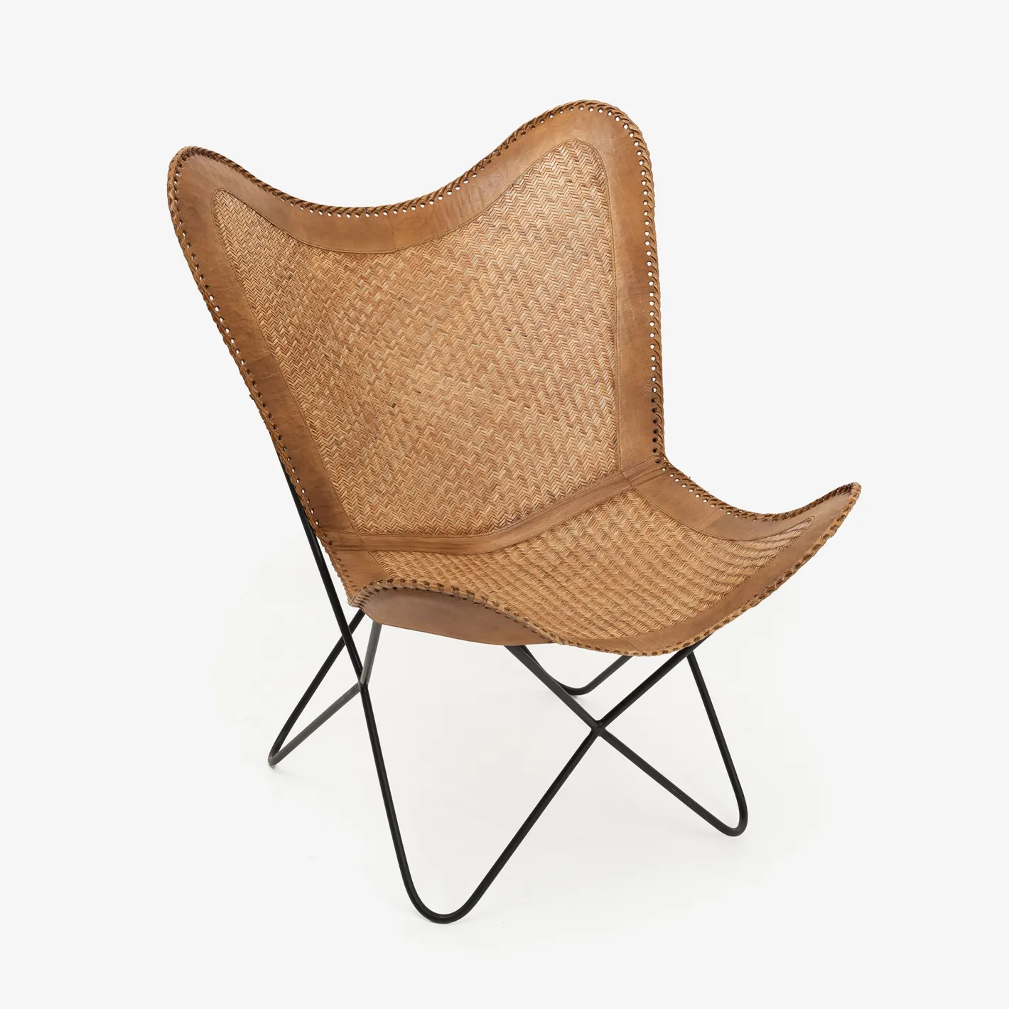 Silla mariposa de cuero y ratán marrón Katy 72x78x92cm^Casa Viva Sale