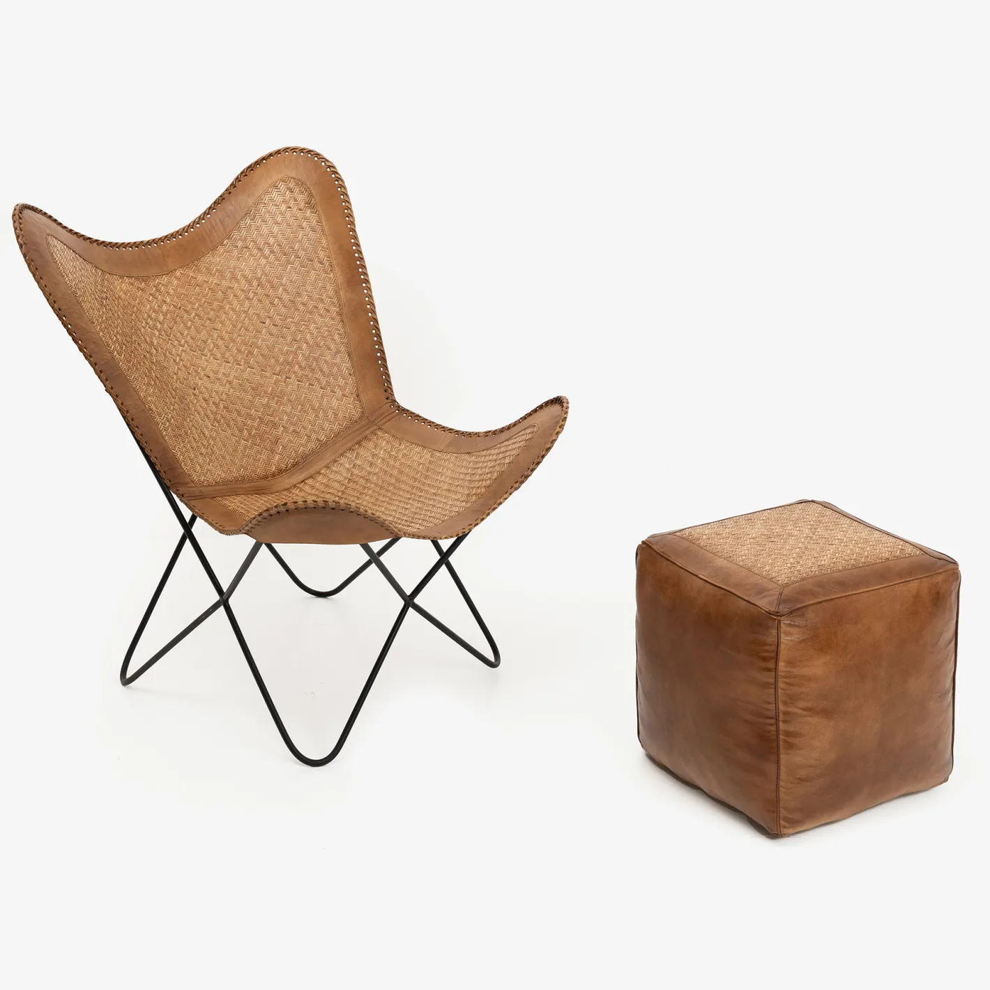 Silla mariposa de cuero y ratán marrón Katy 72x78x92cm^Casa Viva Sale