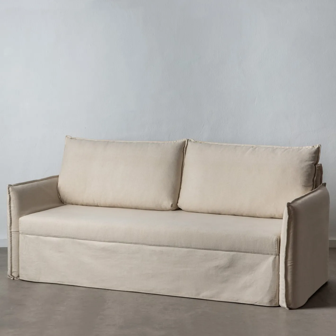 Sofá cama de algodón y lino beige 215x100x97cm^Casa Viva Clearance