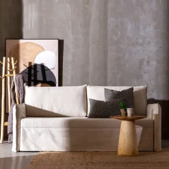 Sofá cama de algodón y lino beige 215x100x97cm^Casa Viva Clearance