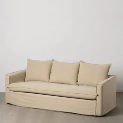 Sofá de 3 plazas de lino y algodón beige Bristol 220x95x90cm^Casa Viva Outlet