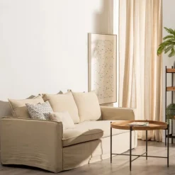 Sofá de 3 plazas de lino y algodón beige Bristol 220x95x90cm^Casa Viva Outlet