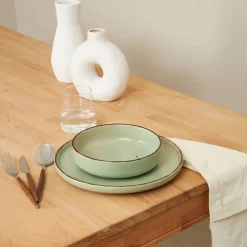 Vajilla de 12 piezas de cerámica verde Iria^Casa Viva Online